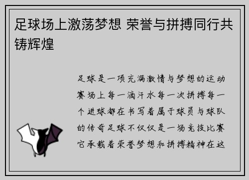 足球场上激荡梦想 荣誉与拼搏同行共铸辉煌
